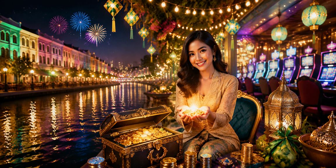 Suasana kasino hiburan sempena Hari Raya dengan lampu neon di Pulau Pinang